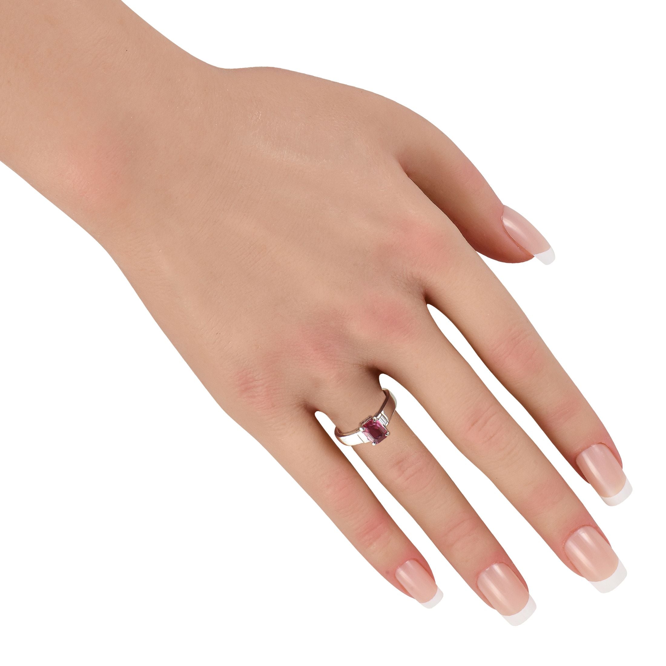 Exclusive Platinum 0.17ct Diamond and Ruby Three-Stone Ring