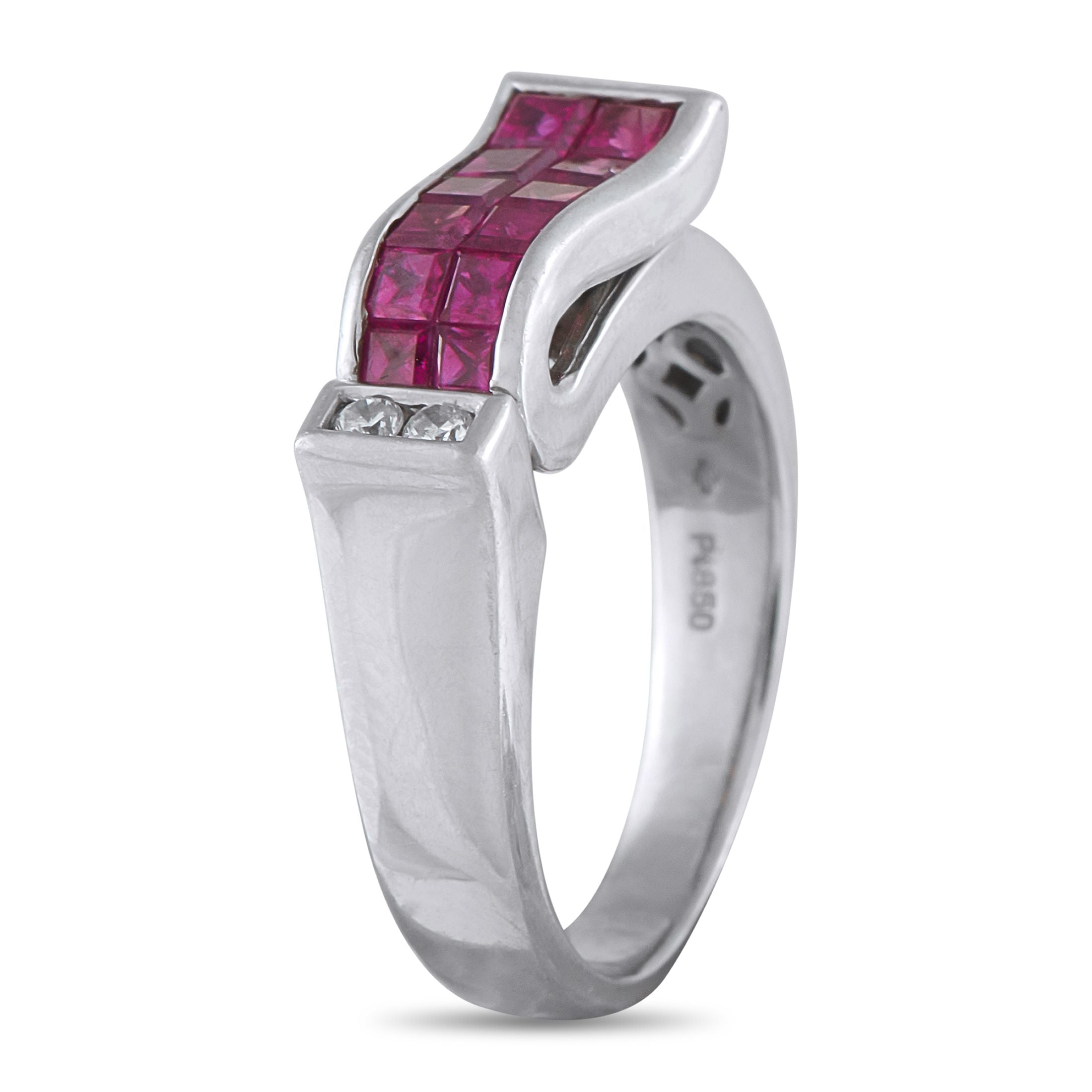 Exclusive Platinum 0.03ct Diamond and Ruby Ring