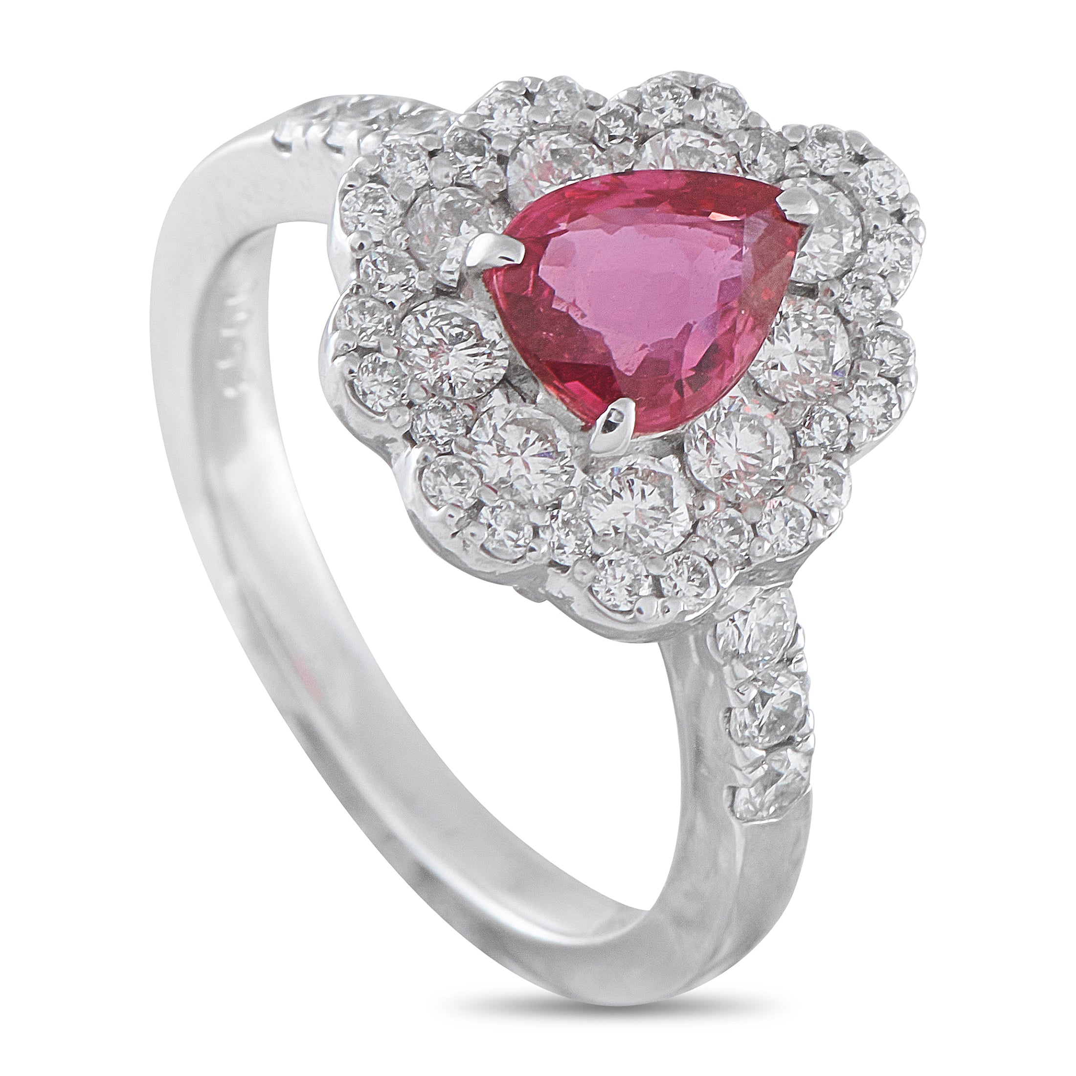 Platinum 0.93ct Diamond and Ruby Ring