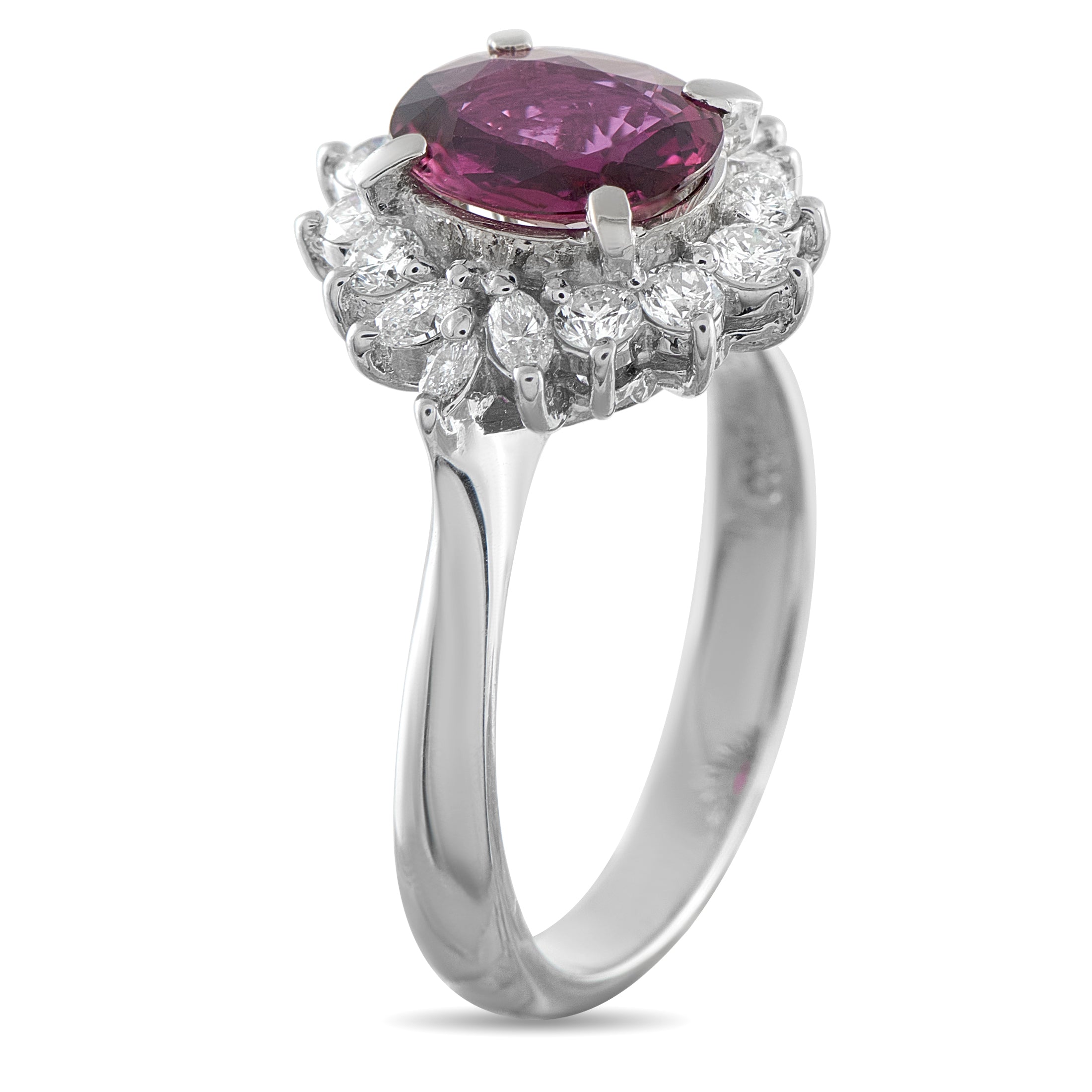 Platinum 0.63ct Diamond and Ruby Ring