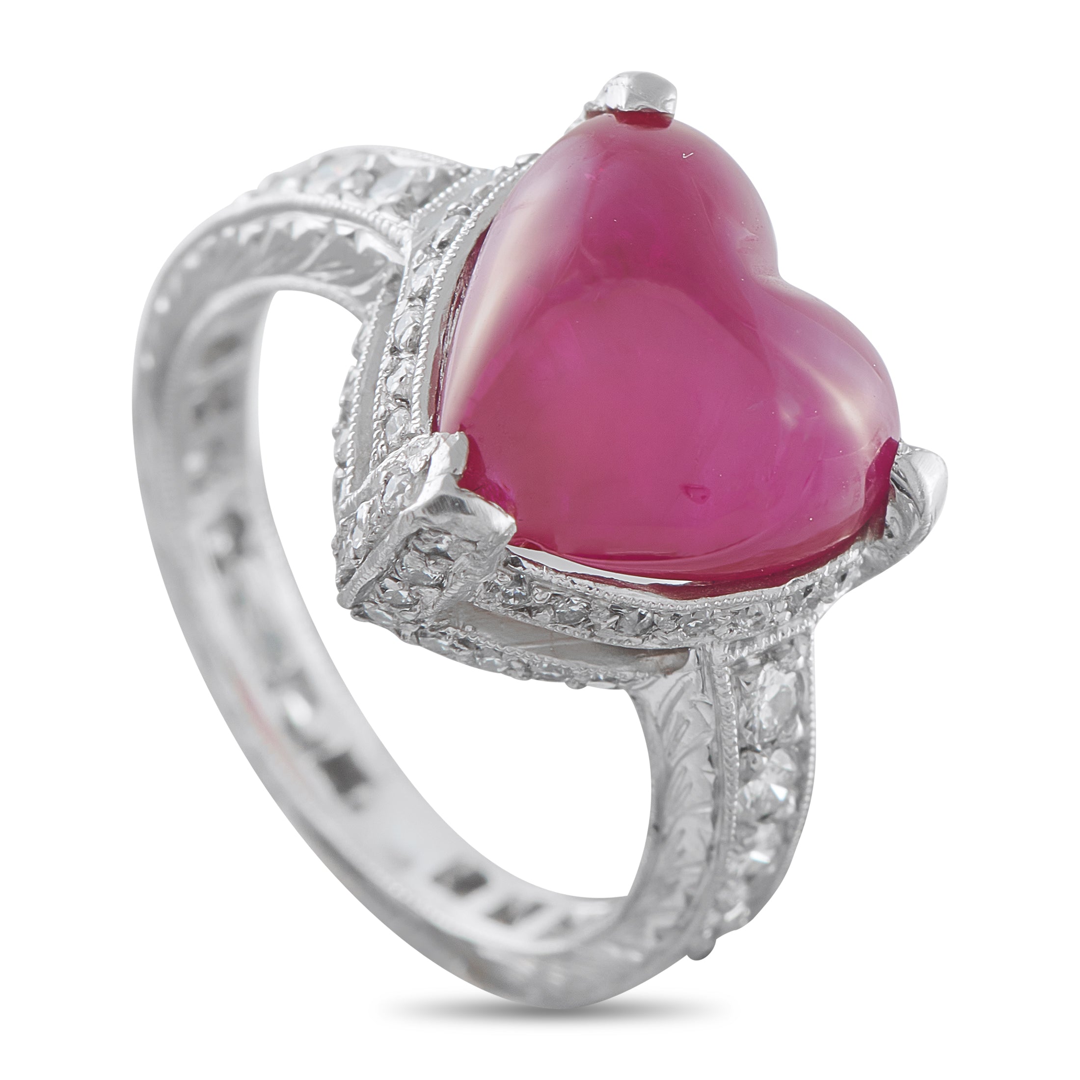 Platinum 1.20ct Diamond and Ruby Heart Ring