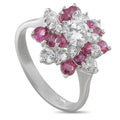 Platinum diamond and ruby cluster ring with pink gemstones and round clear stones