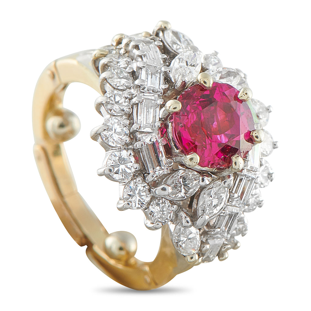 Exclusive Platinum and 18K Yellow Gold 1.85ct Diamond and No-Heat Burmese Ruby Ring