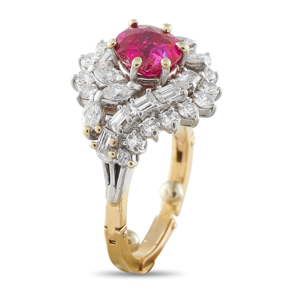 Exclusive Platinum and 18K Yellow Gold 1.85ct Diamond and No-Heat Burmese Ruby Ring