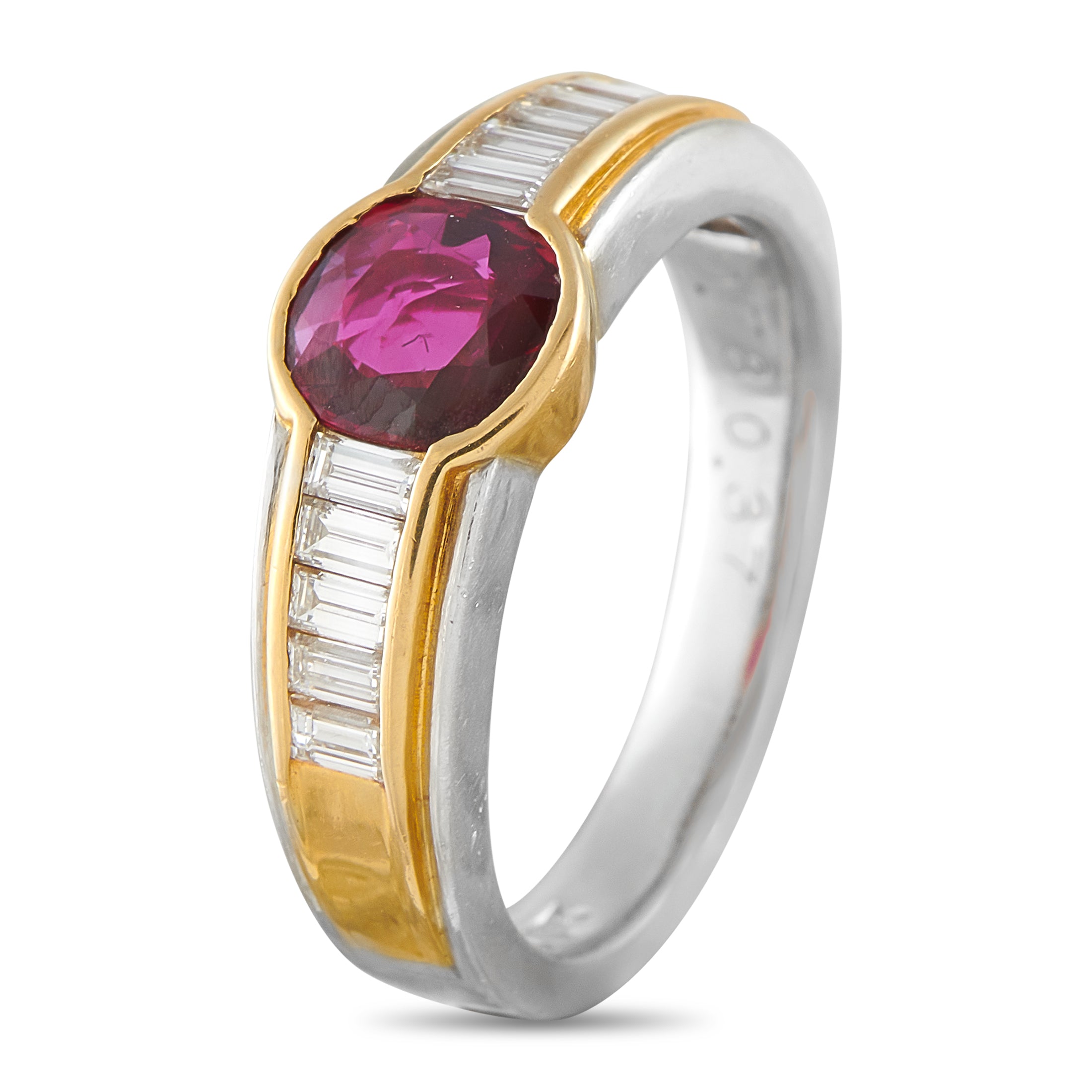 Platinum and 18K Yellow Gold 0.37ct Diamond and Ruby Ring