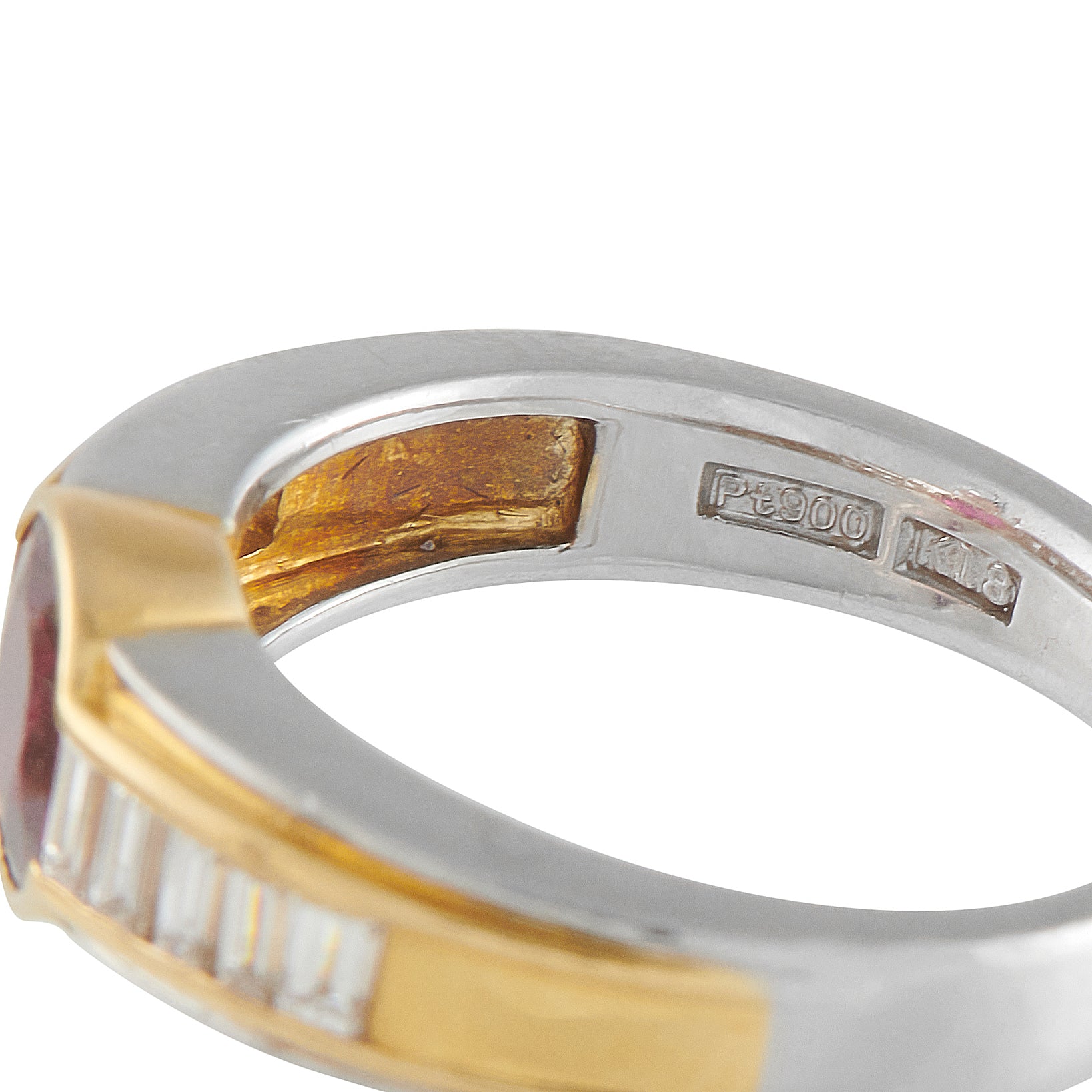 Platinum and 18K Yellow Gold 0.37ct Diamond and Ruby Ring