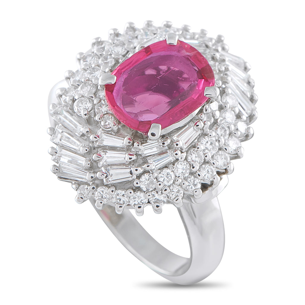 Platinum 1.52ct Diamond and Ruby Ring