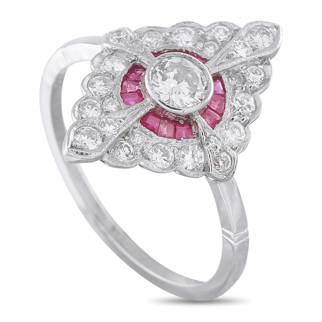 Platinum 0.70ct Diamond and Ruby Ring
