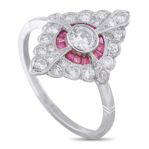 Platinum 0.70ct Diamond and Ruby Ring