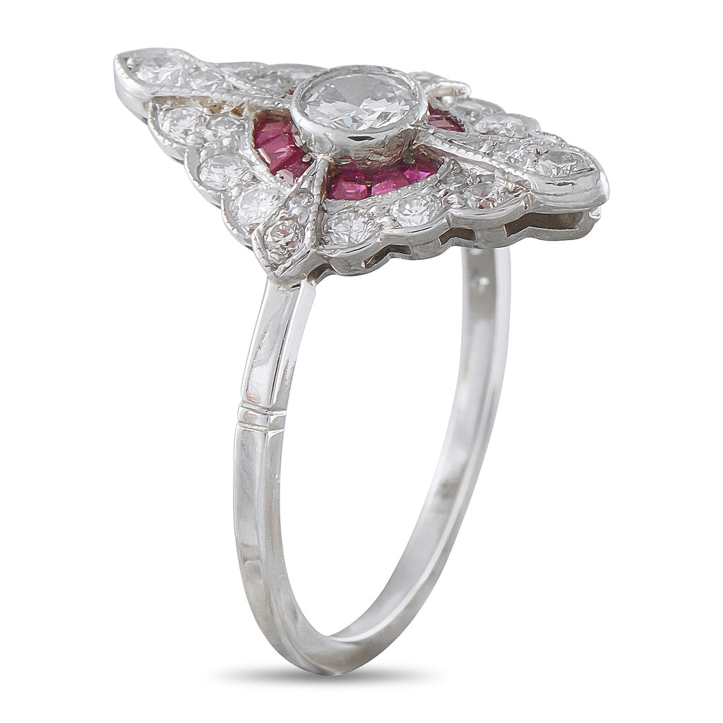 Platinum 0.70ct Diamond and Ruby Ring