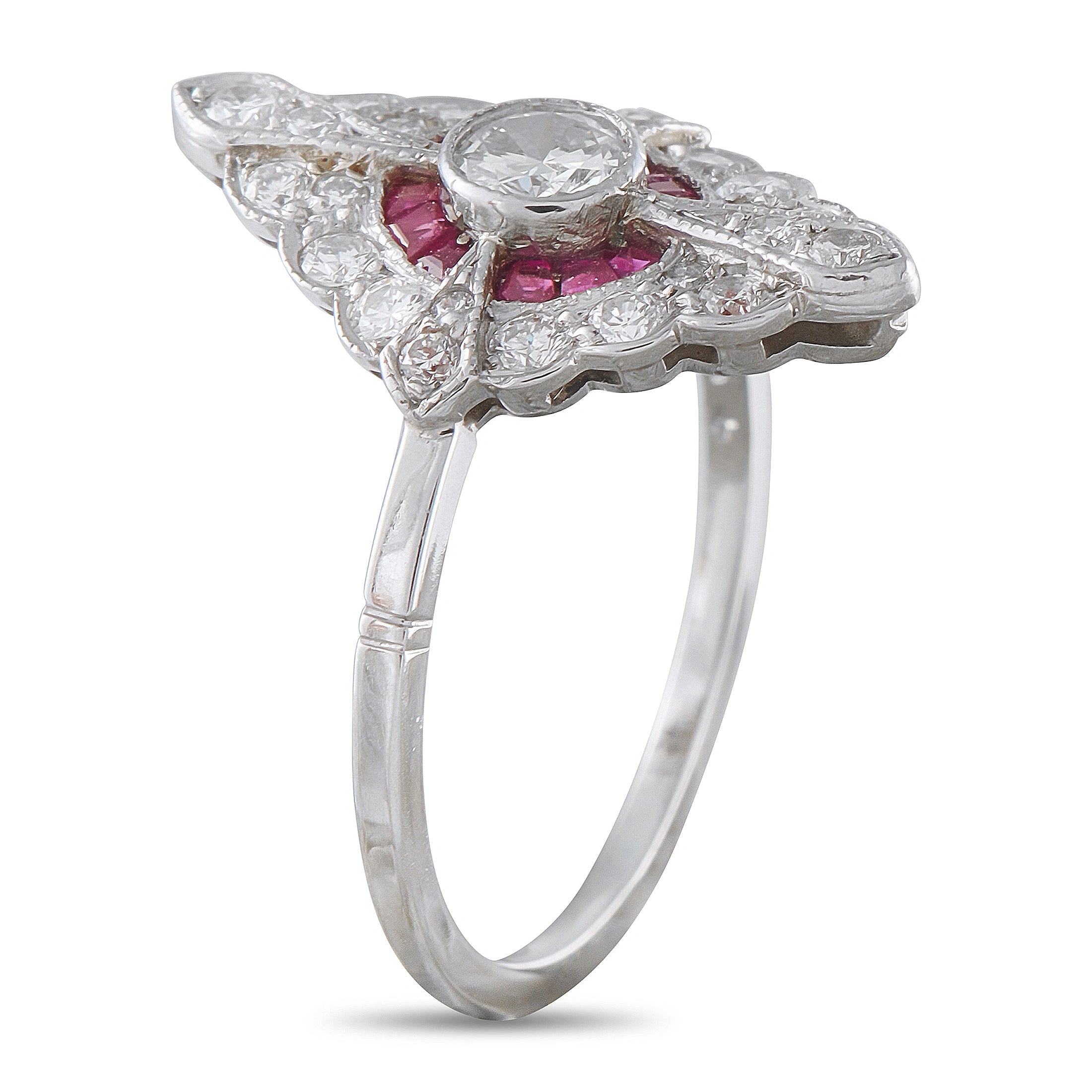 Platinum 0.70ct Diamond and Ruby Ring
