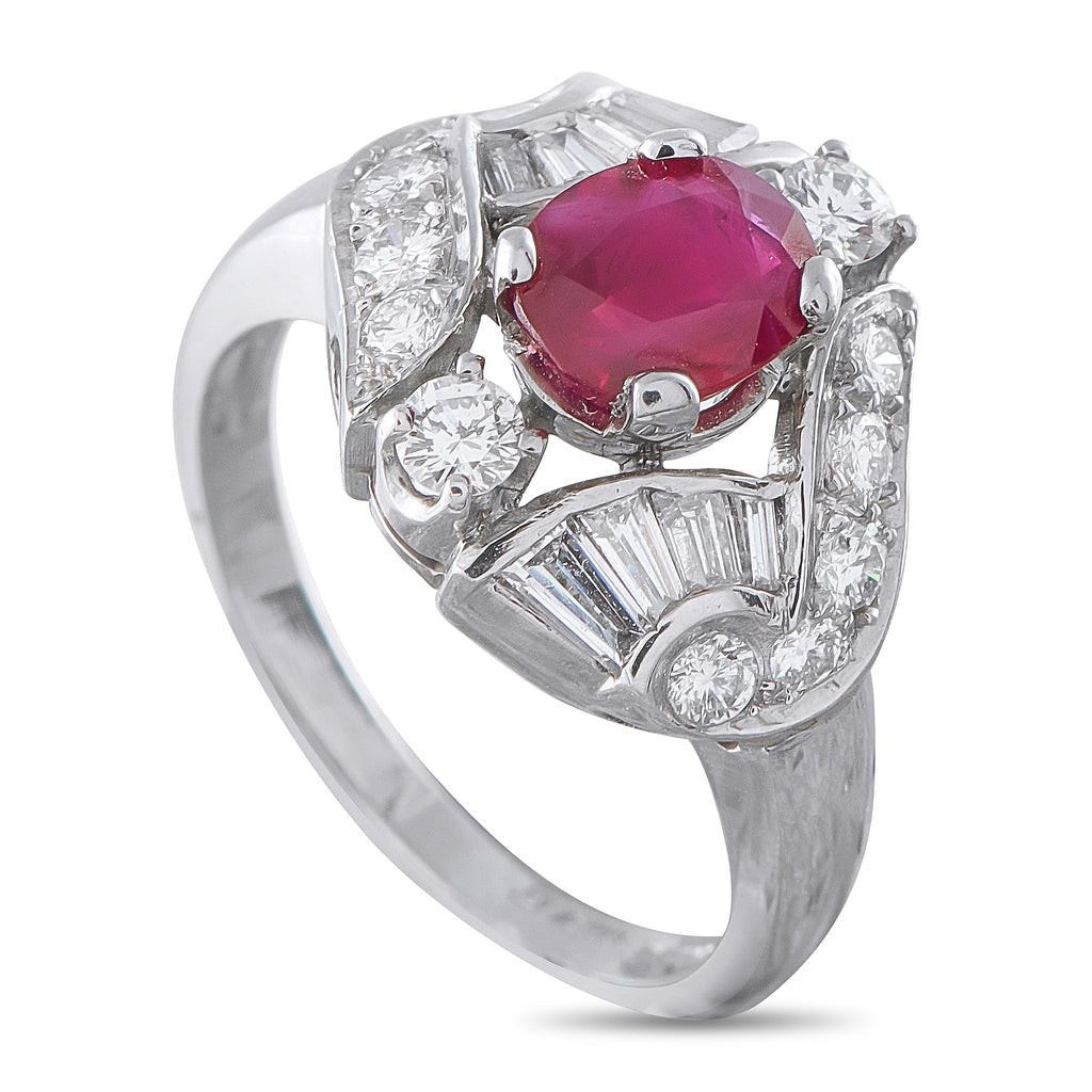 Platinum 0.90ct Diamond and Ruby Ring