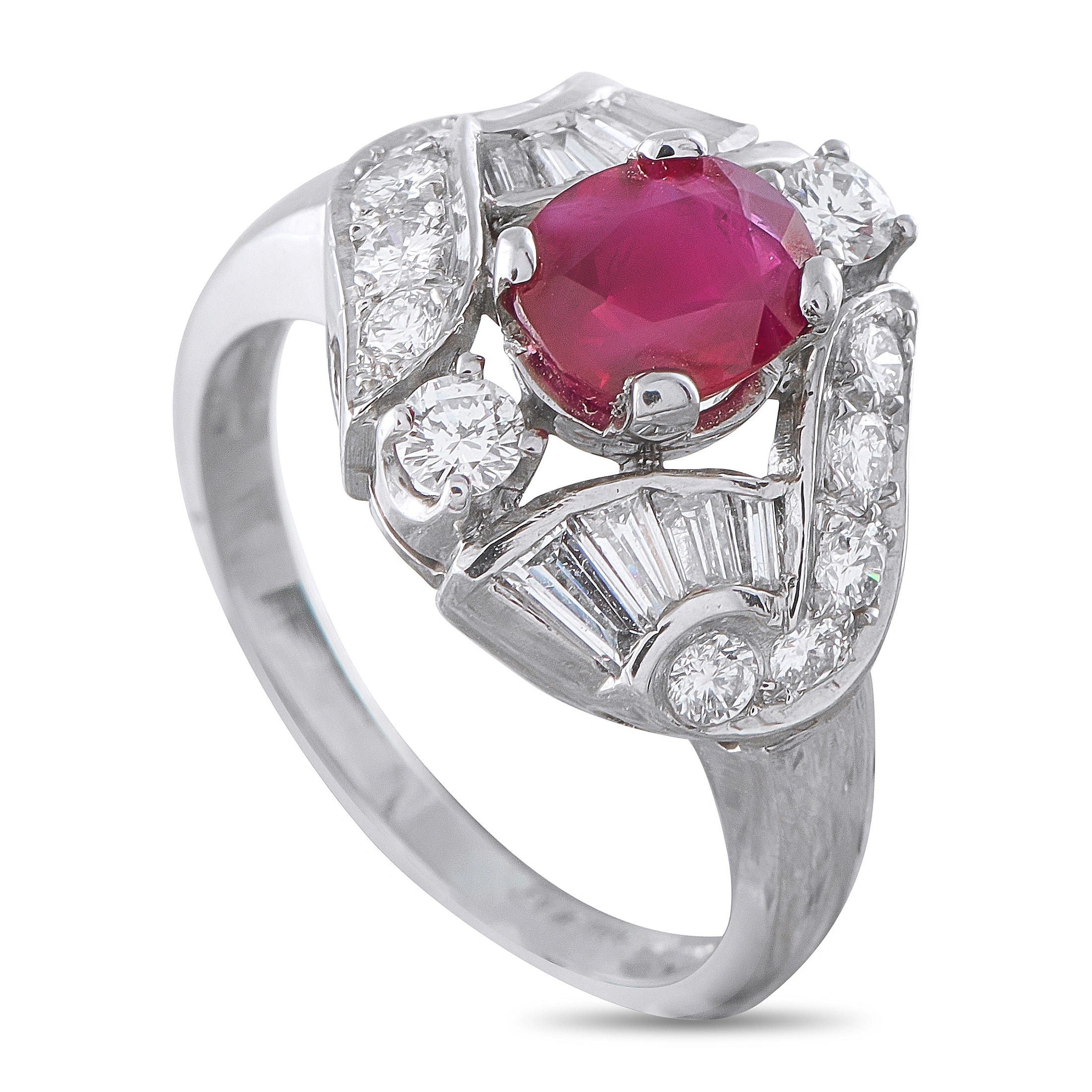 Platinum 0.90ct Diamond and Ruby Ring