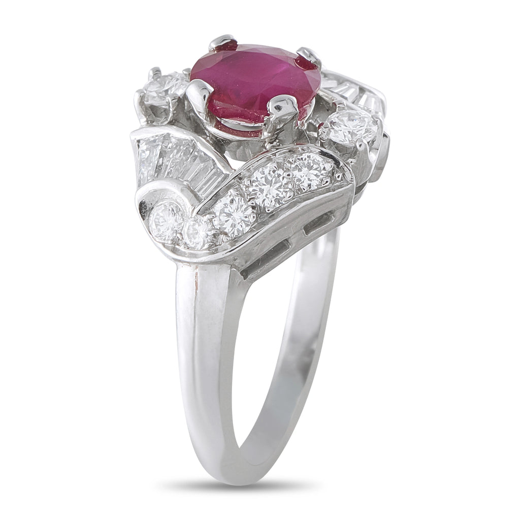 Platinum 0.90ct Diamond and Ruby Ring