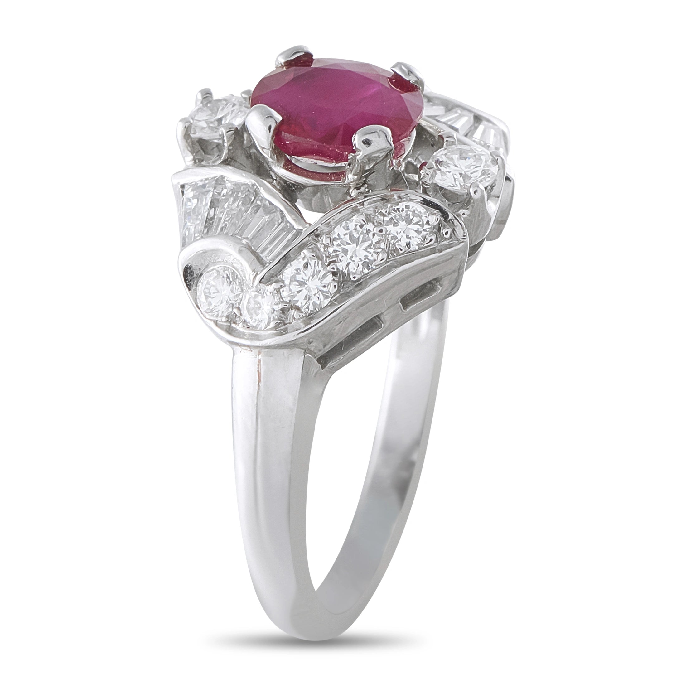Platinum 0.90ct Diamond and Ruby Ring