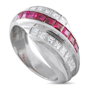 Platinum 1.0ct Diamond and Ruby Crossover Band