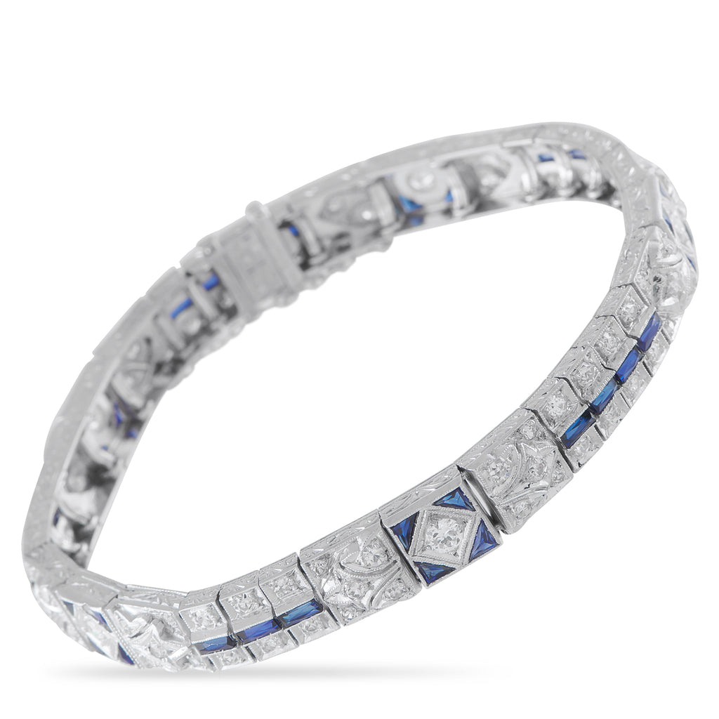 Exclusive Art Deco Platinum 2.70ct Diamond and Sapphire Bracelet – This impeccable bracelet features all the hallmarks of the