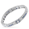 Platinum art deco bracelet with blue sapphire and diamond geometric stones