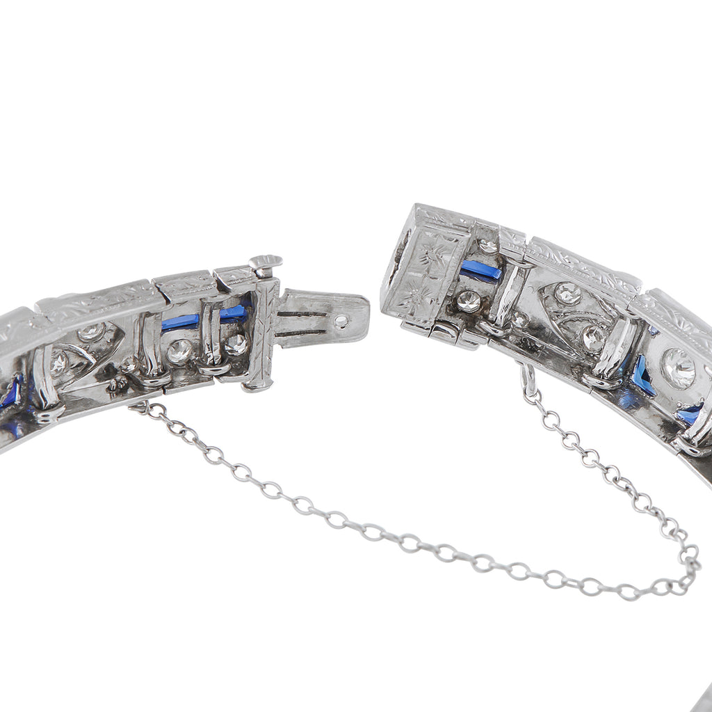 Exclusive Art Deco Platinum 2.70ct Diamond and Sapphire Bracelet