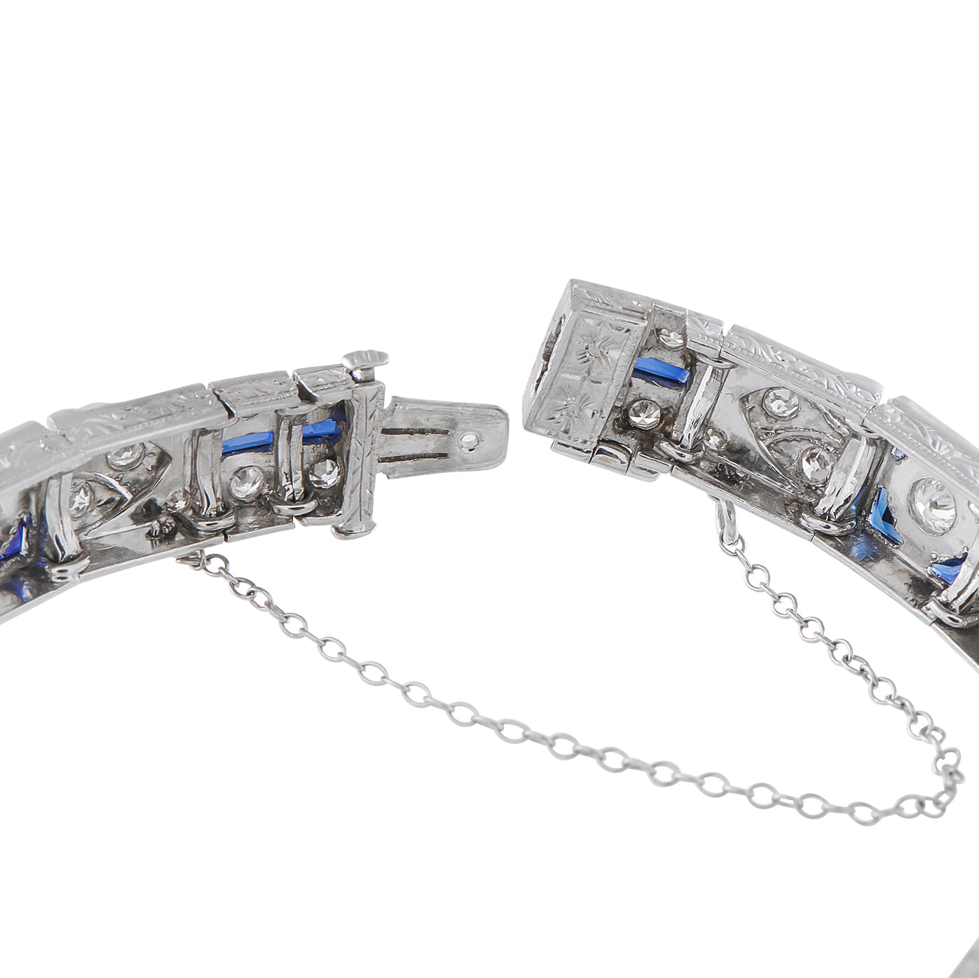 Exclusive Art Deco Platinum 2.70ct Diamond and Sapphire Bracelet