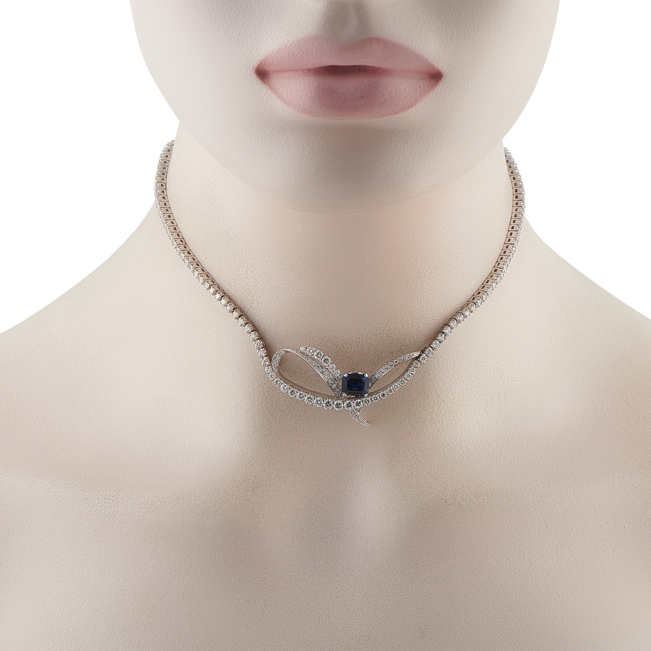 Platinum 2.30ct Diamond and Sapphire Necklace