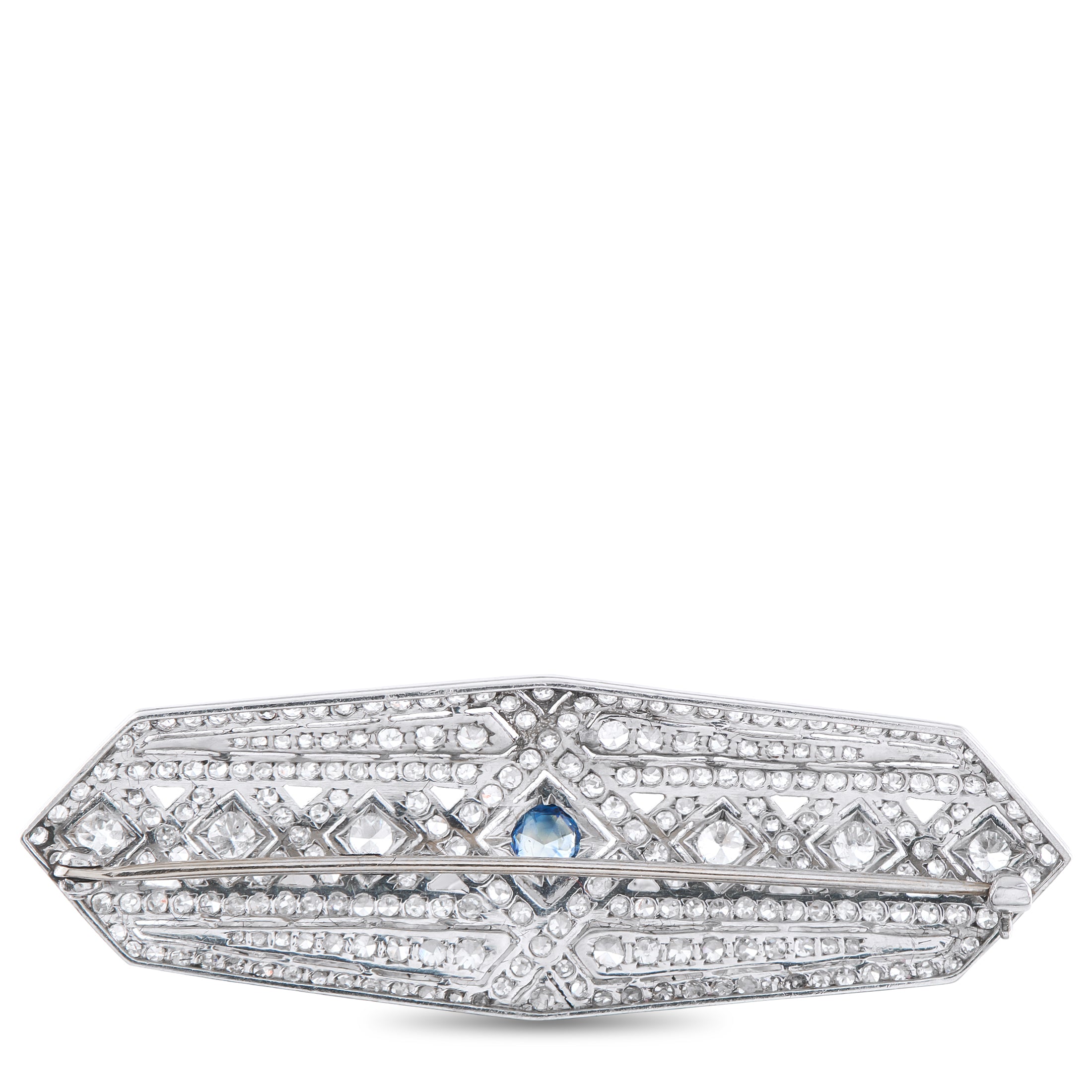 Platinum 4.0ct Diamond and Sapphire Brooch