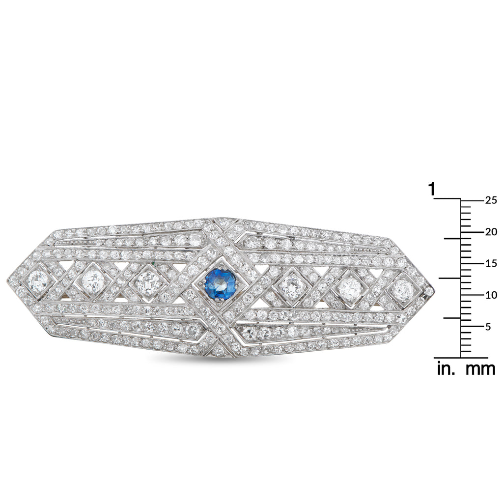 Platinum 4.0ct Diamond and Sapphire Brooch