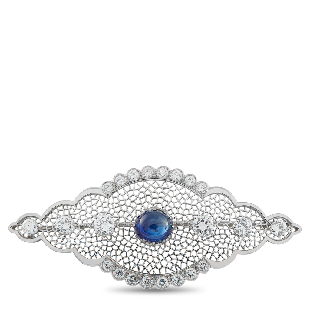 Platinum 2.50ct Diamond and Sapphire Brooch