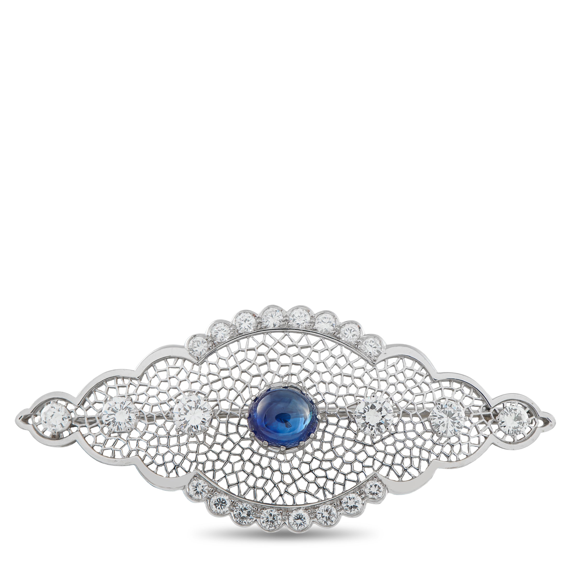 Platinum 2.50ct Diamond and Sapphire Brooch