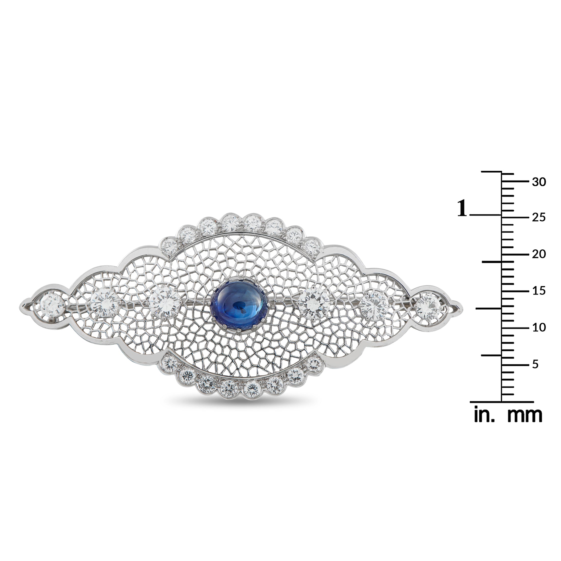 Platinum 2.50ct Diamond and Sapphire Brooch