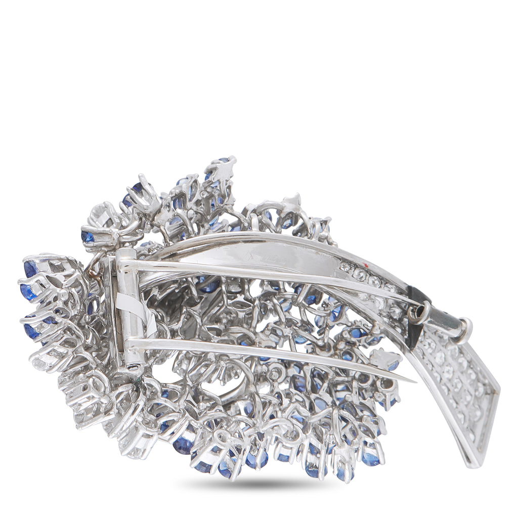 Platinum 2.75ct Diamond and Sapphire Brooch
