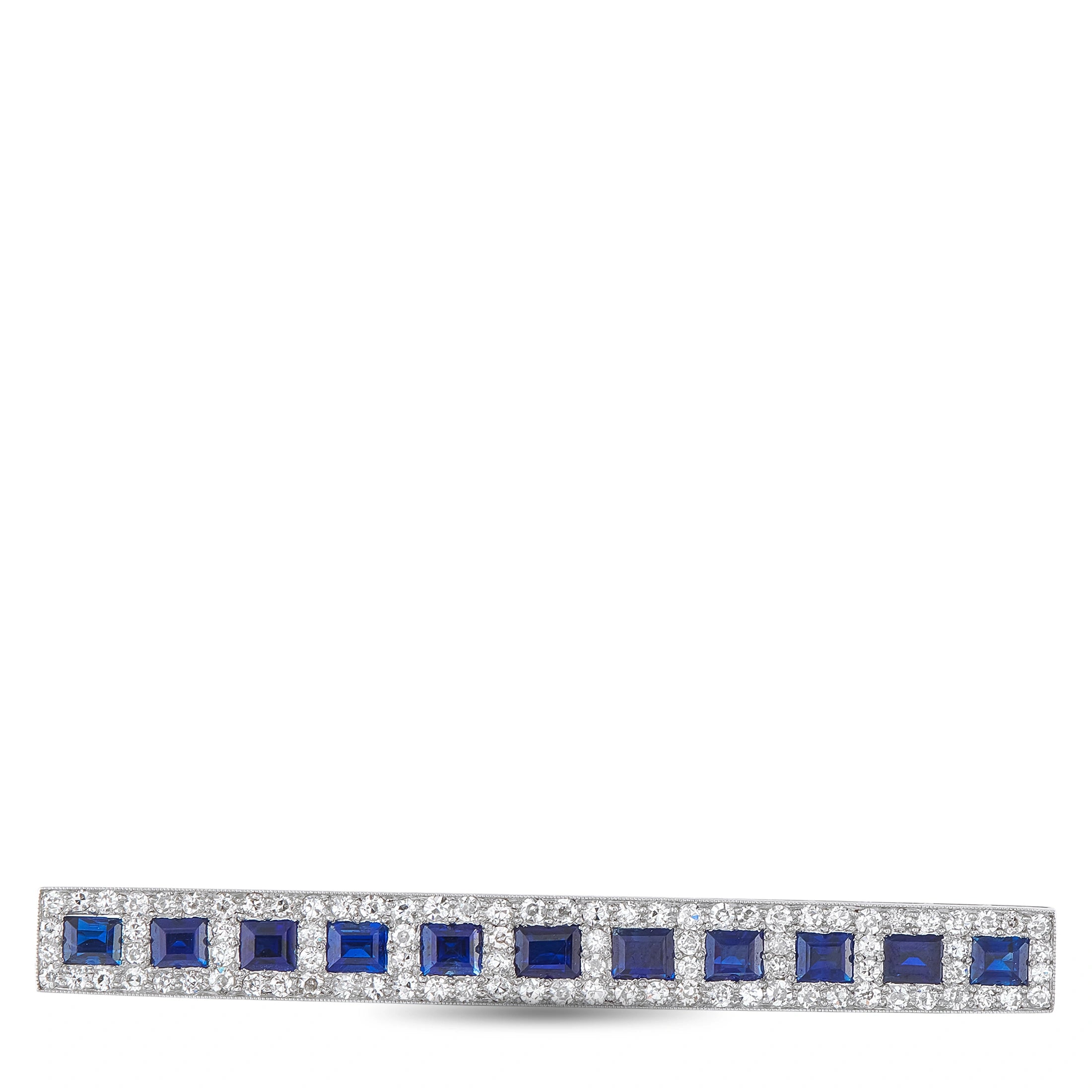 Platinum 1.50ct Diamond and Sapphire Art Deco Bar Brooch