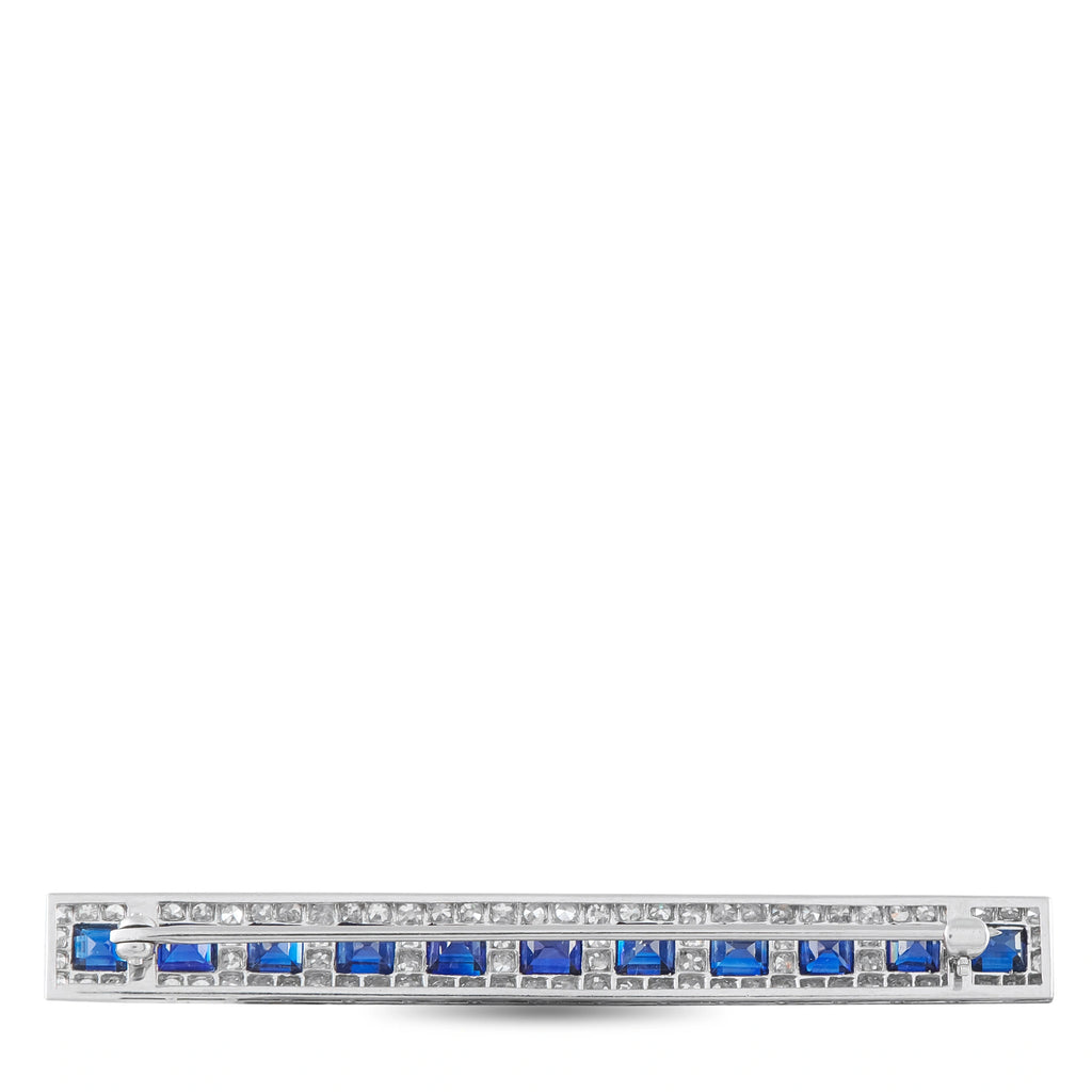 Platinum 1.50ct Diamond and Sapphire Art Deco Bar Brooch