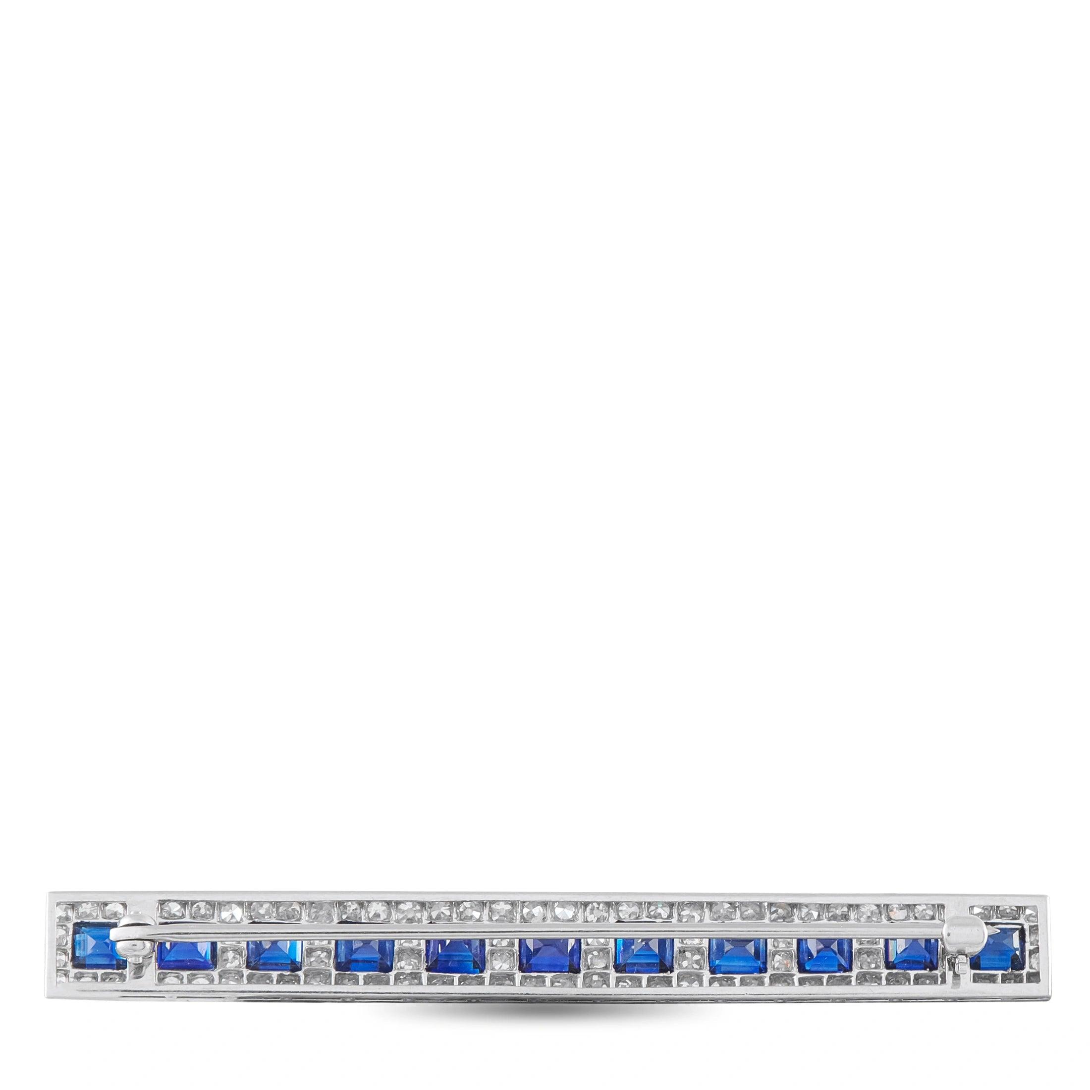 Platinum 1.50ct Diamond and Sapphire Art Deco Bar Brooch