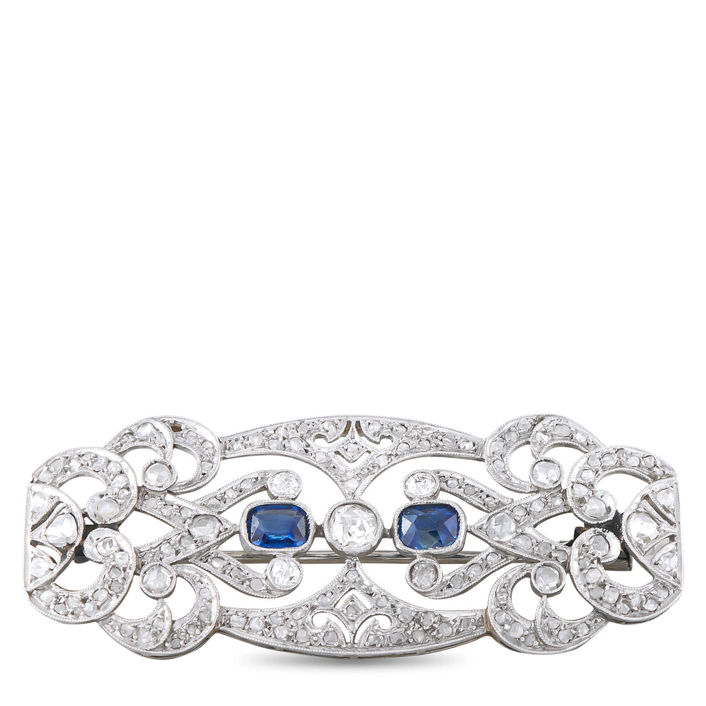 Platinum 0.85ct Diamond and Sapphire Brooch
