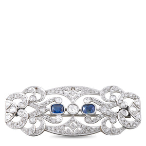 Platinum 0.85ct Diamond and Sapphire Brooch