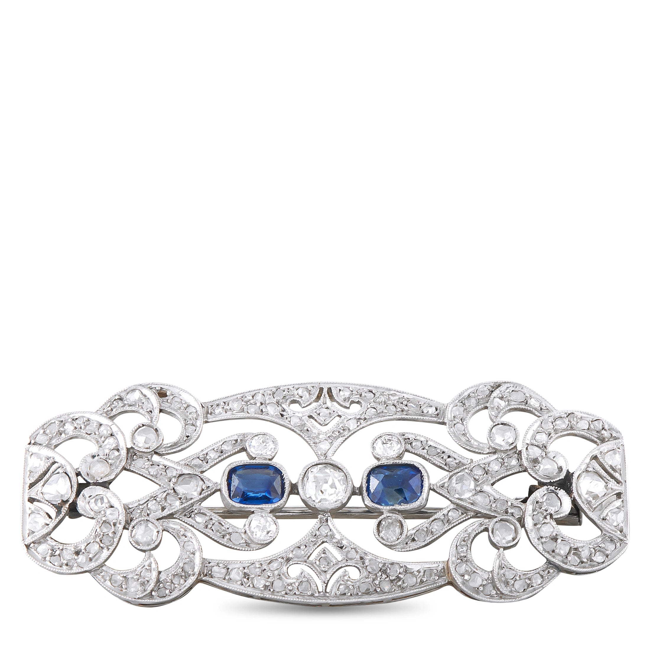 Platinum 0.85ct Diamond and Sapphire Brooch
