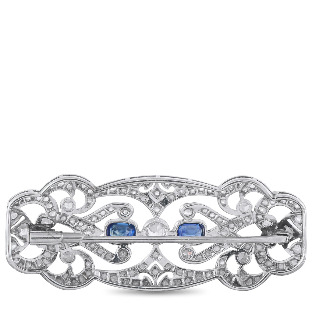 Platinum 0.85ct Diamond and Sapphire Brooch