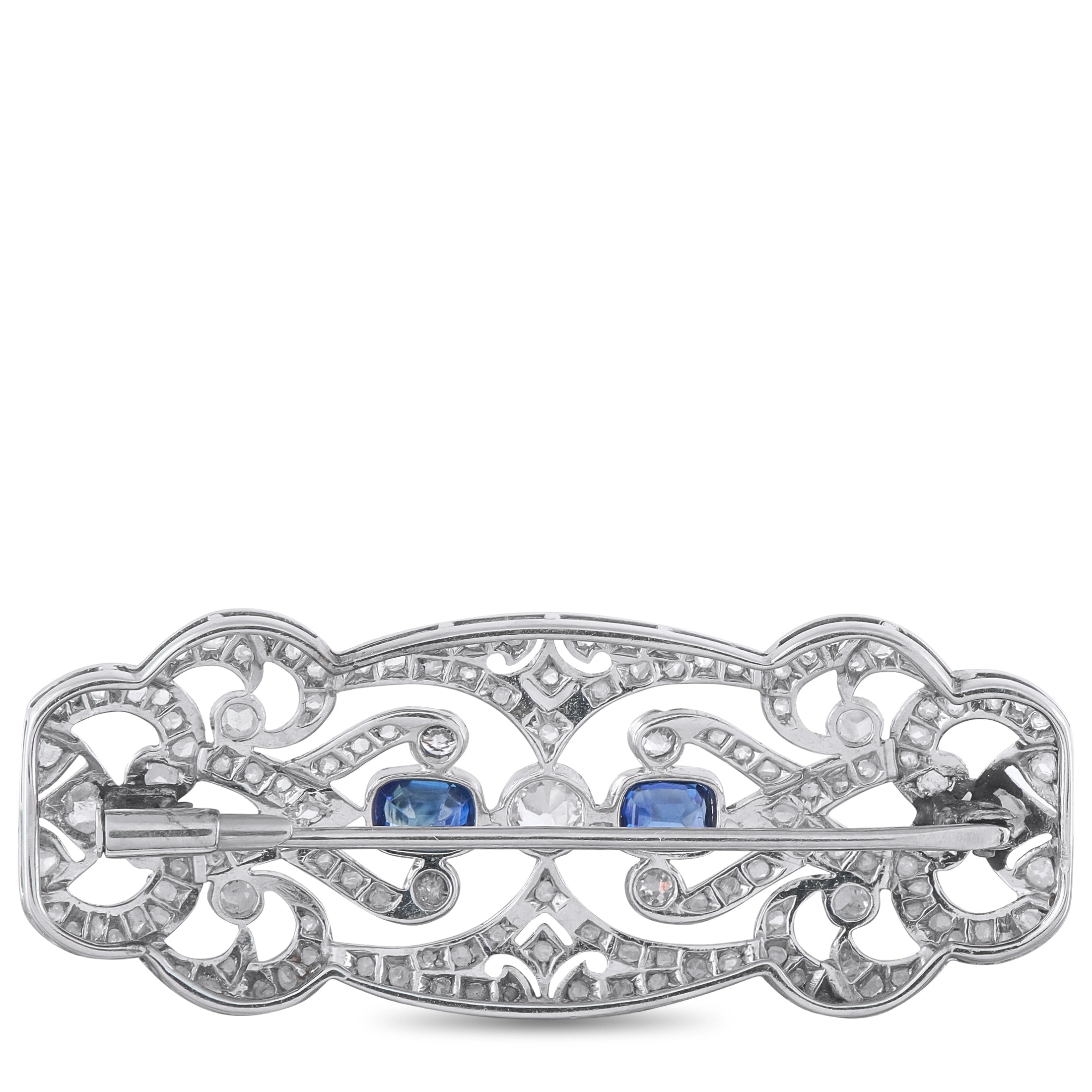 Platinum 0.85ct Diamond and Sapphire Brooch