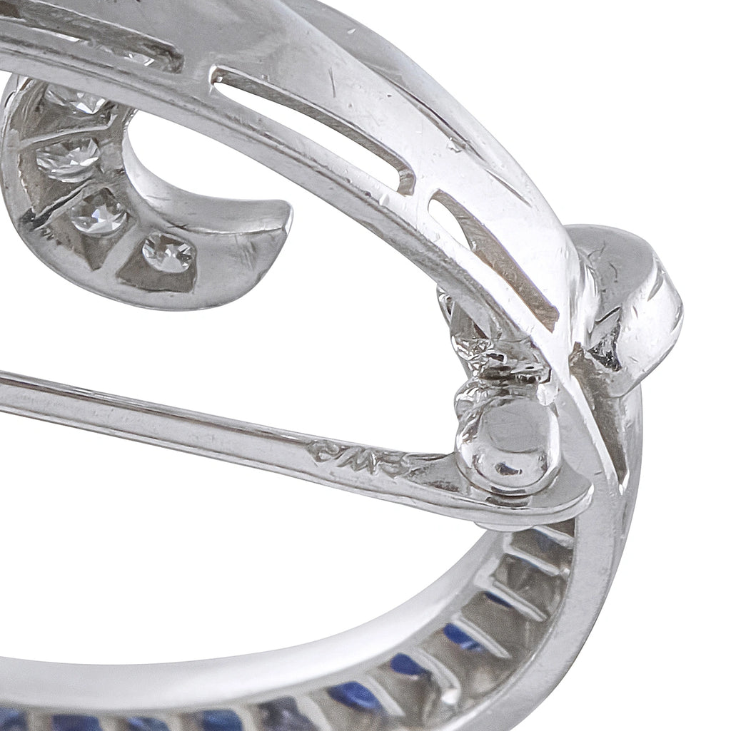 Vintage Platinum 1.0ct Diamond and Sapphire Brooch