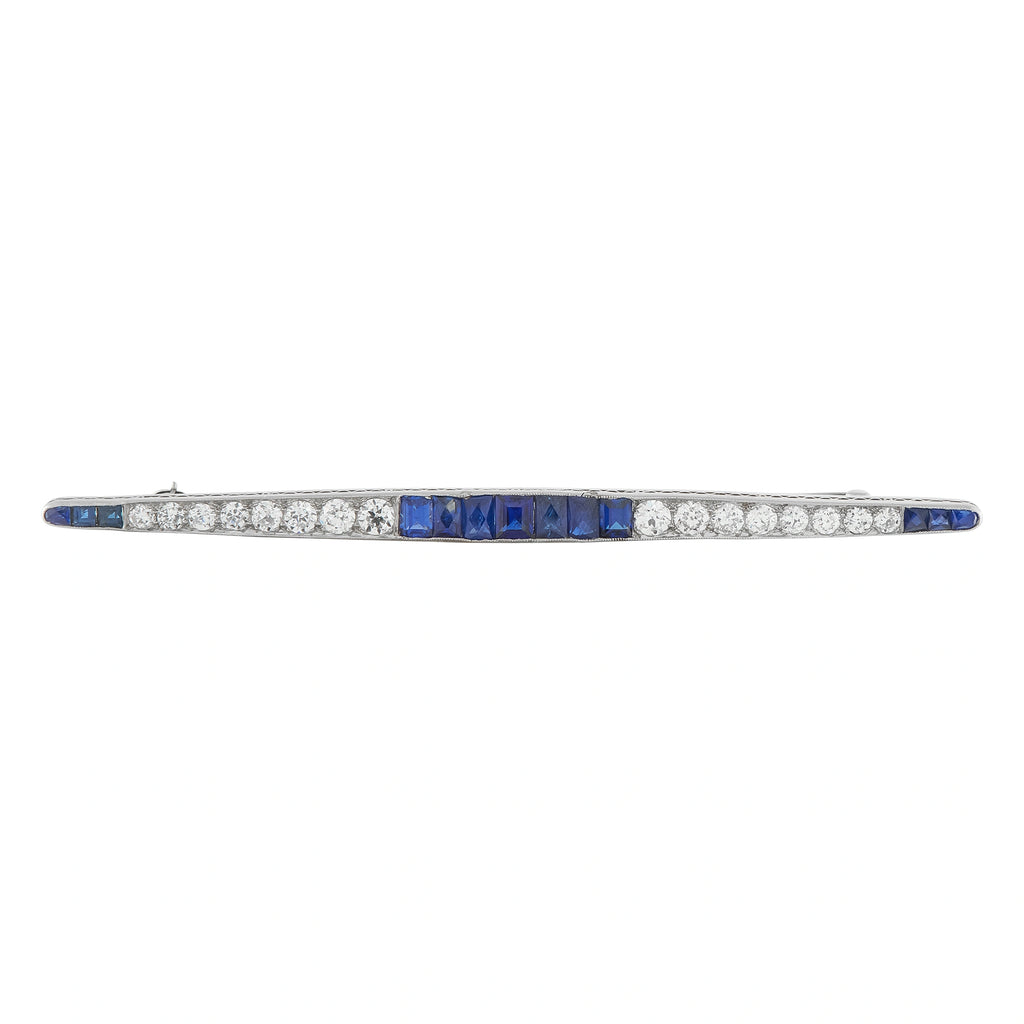 Platinum 1.50ct Diamond and Sapphire Art Deco Pin