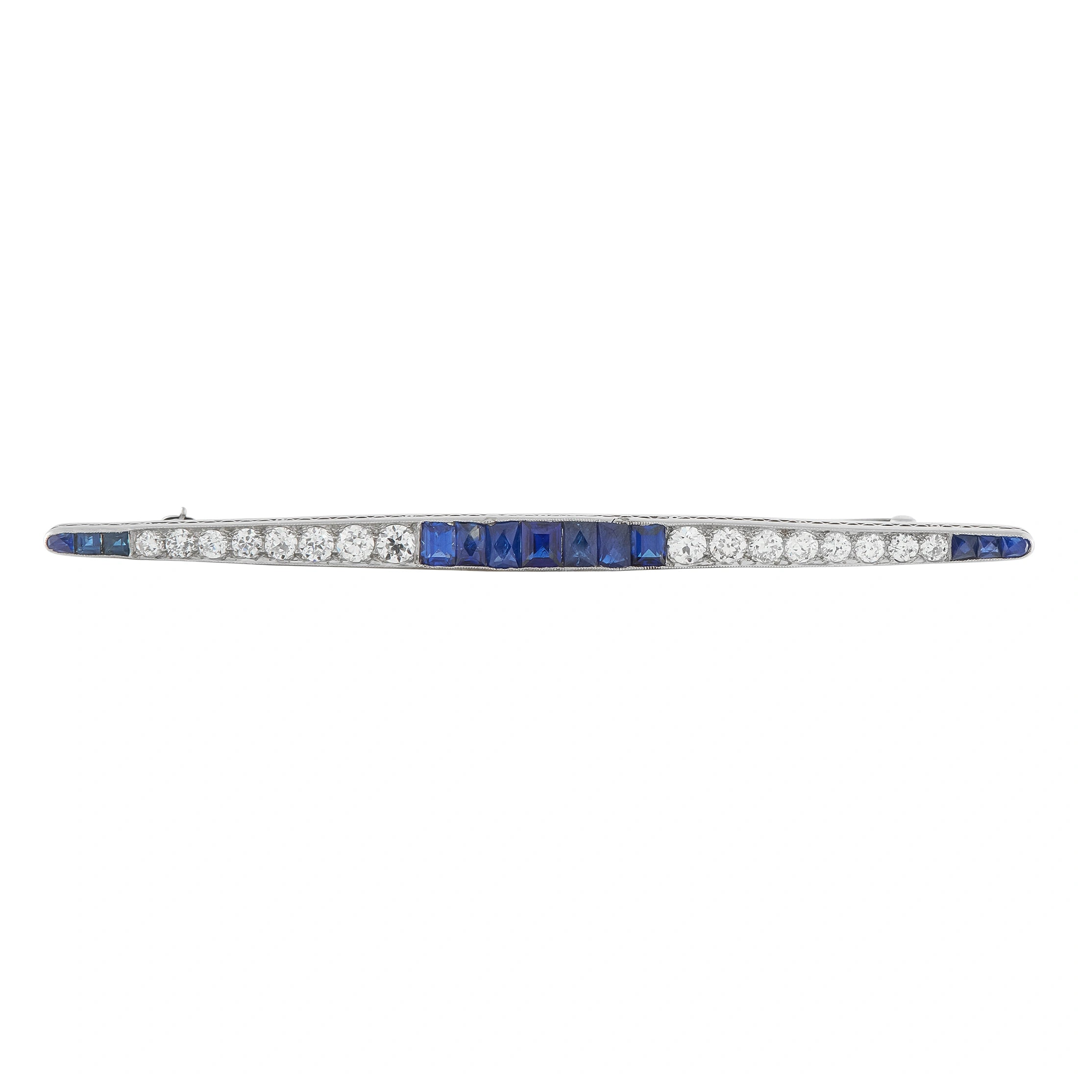Platinum 1.50ct Diamond and Sapphire Art Deco Pin