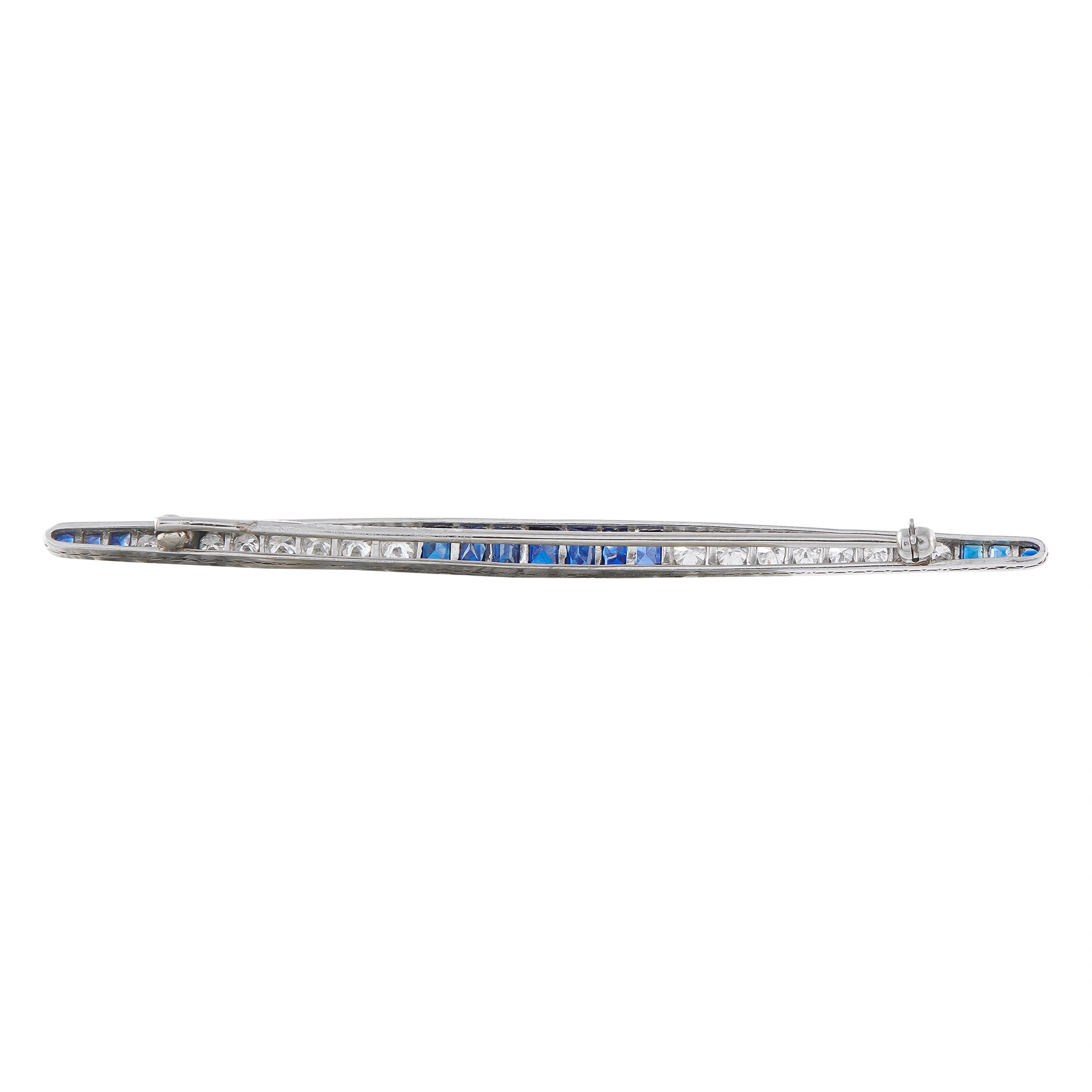 Platinum 1.50ct Diamond and Sapphire Art Deco Pin