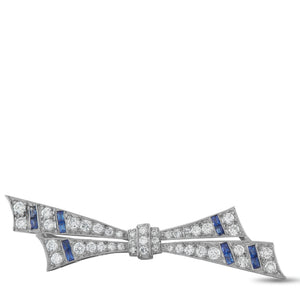 Platinum 0.90ct Diamond and Sapphire Bow Brooch