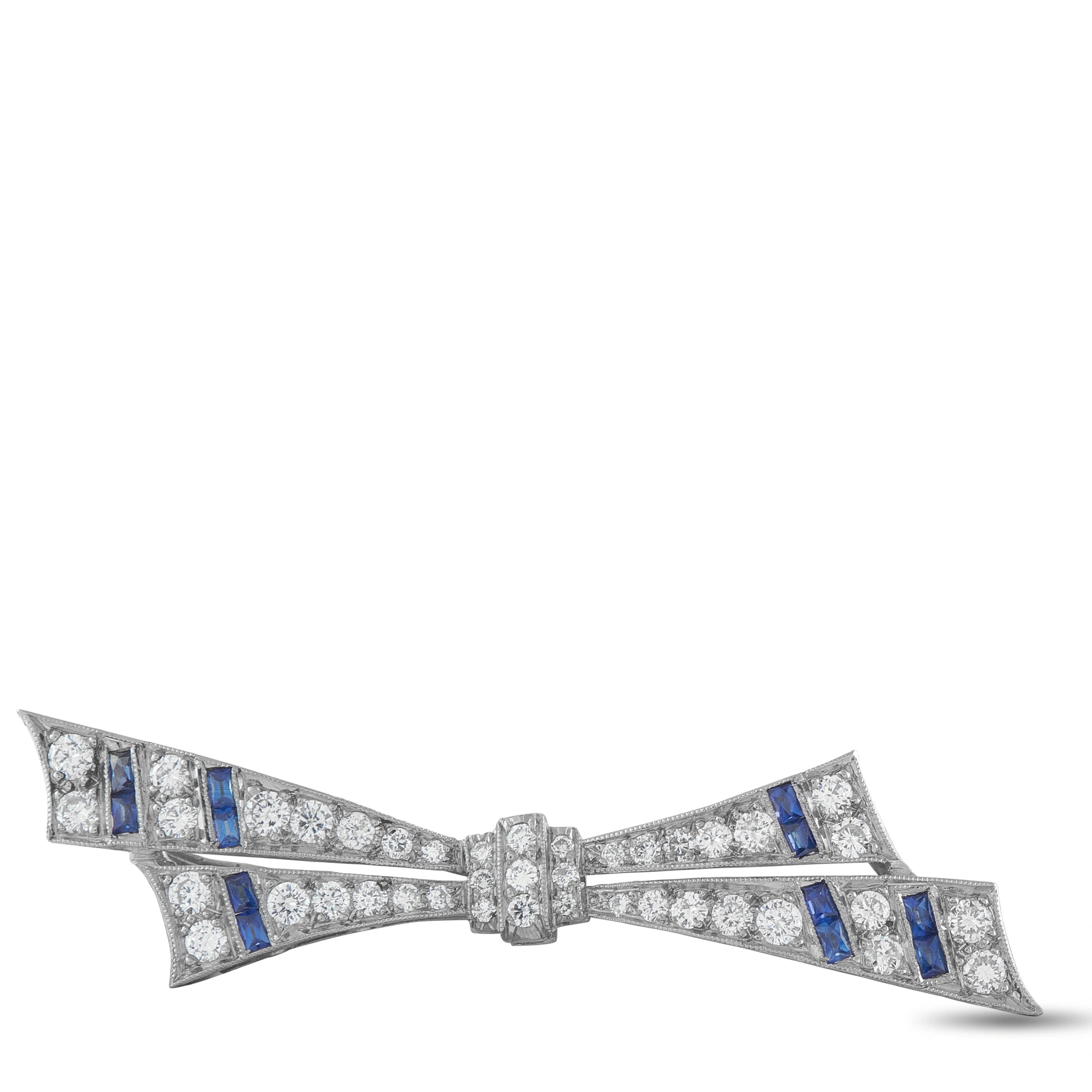 Platinum 0.90ct Diamond and Sapphire Bow Brooch