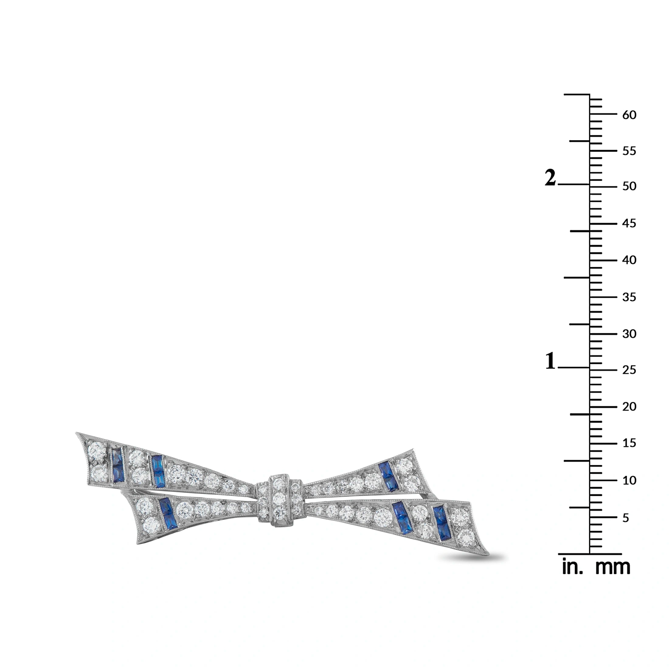 Platinum 0.90ct Diamond and Sapphire Bow Brooch
