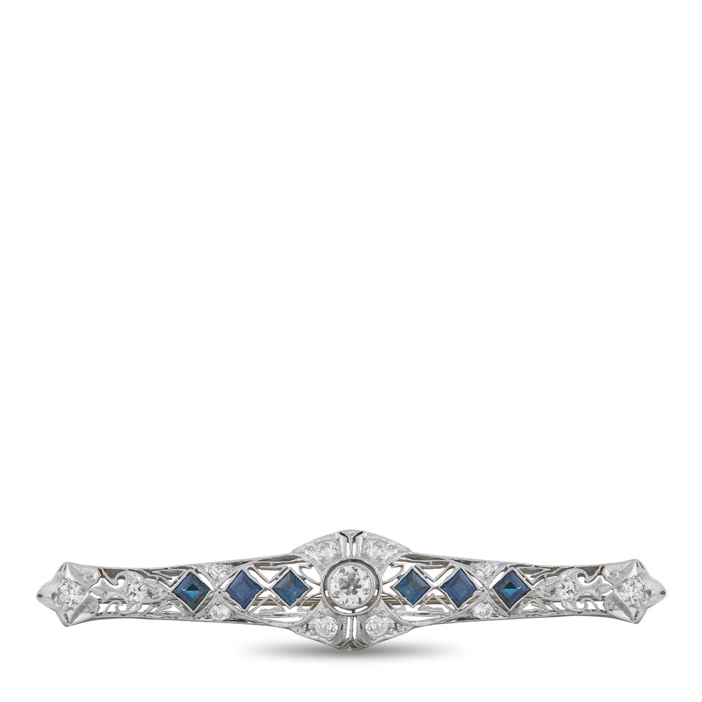 Platinum 0.90ct Diamond and Sapphire Brooch