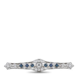 Platinum 0.90ct Diamond and Sapphire Brooch