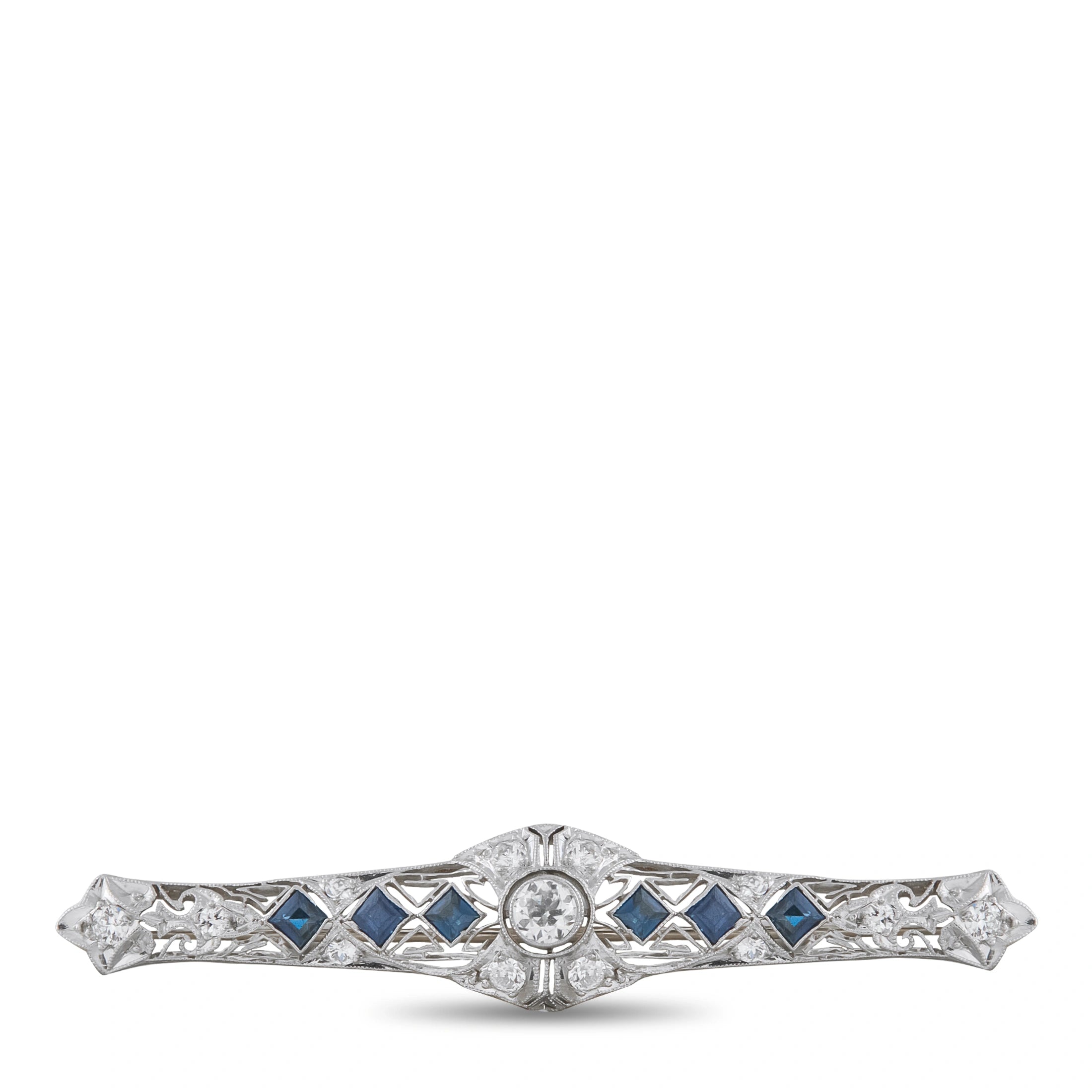 Platinum 0.90ct Diamond and Sapphire Brooch