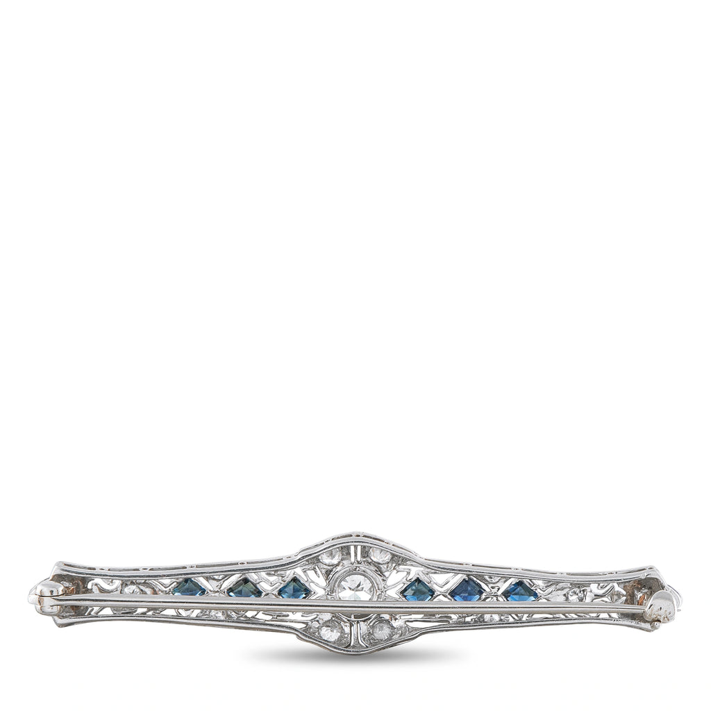 Platinum 0.90ct Diamond and Sapphire Brooch